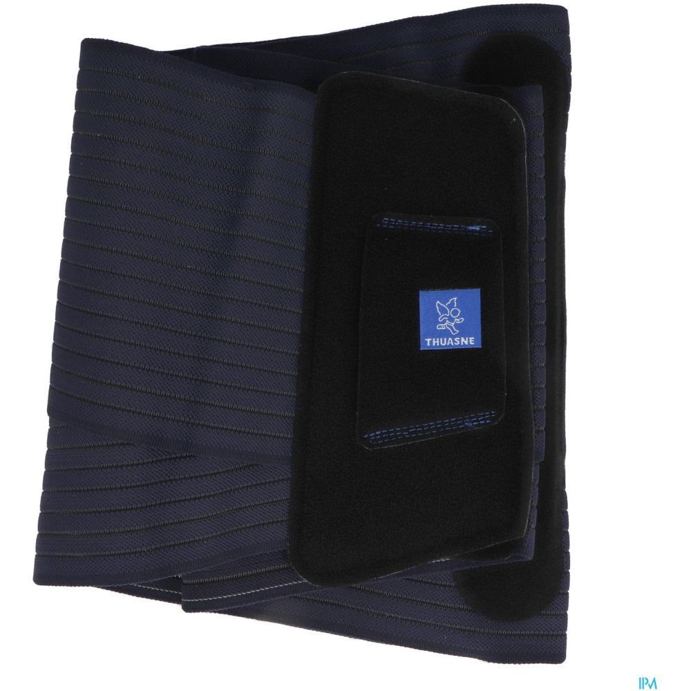 Ceinture lombaire noire THUASNE. Fermeture velcro, logo intérieur. Structure côtelée.