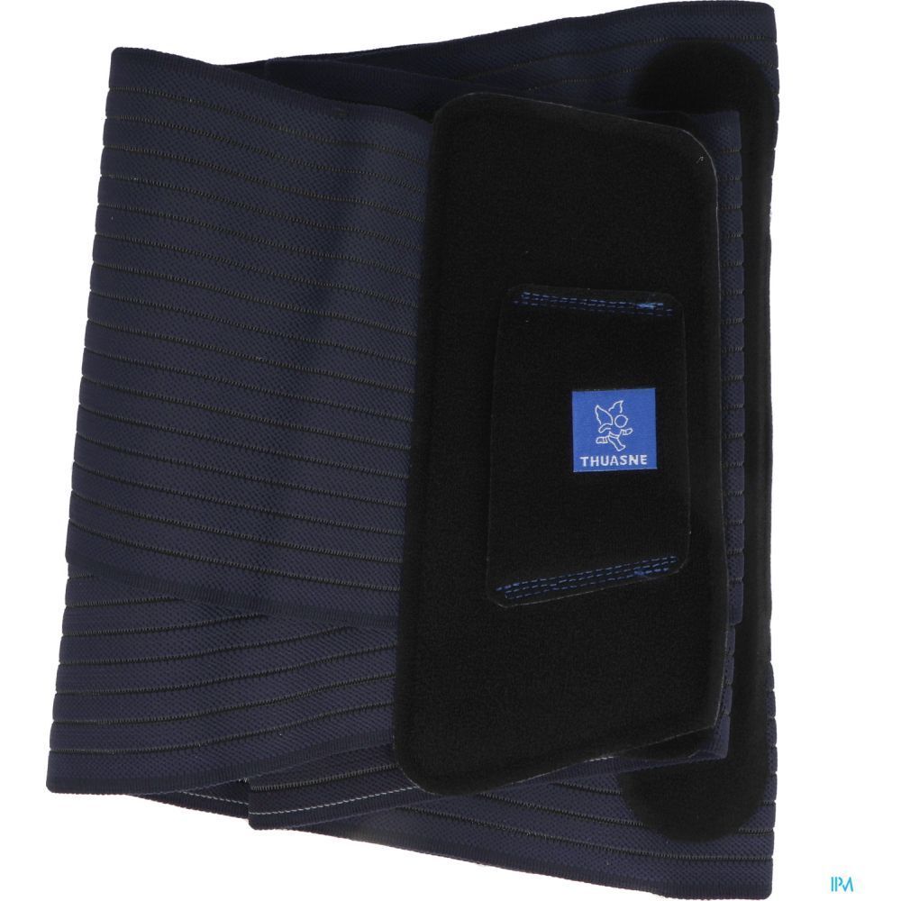 Ceinture lombaire noire THUASNE. Fermeture velcro, logo intérieur. Structure côtelée.