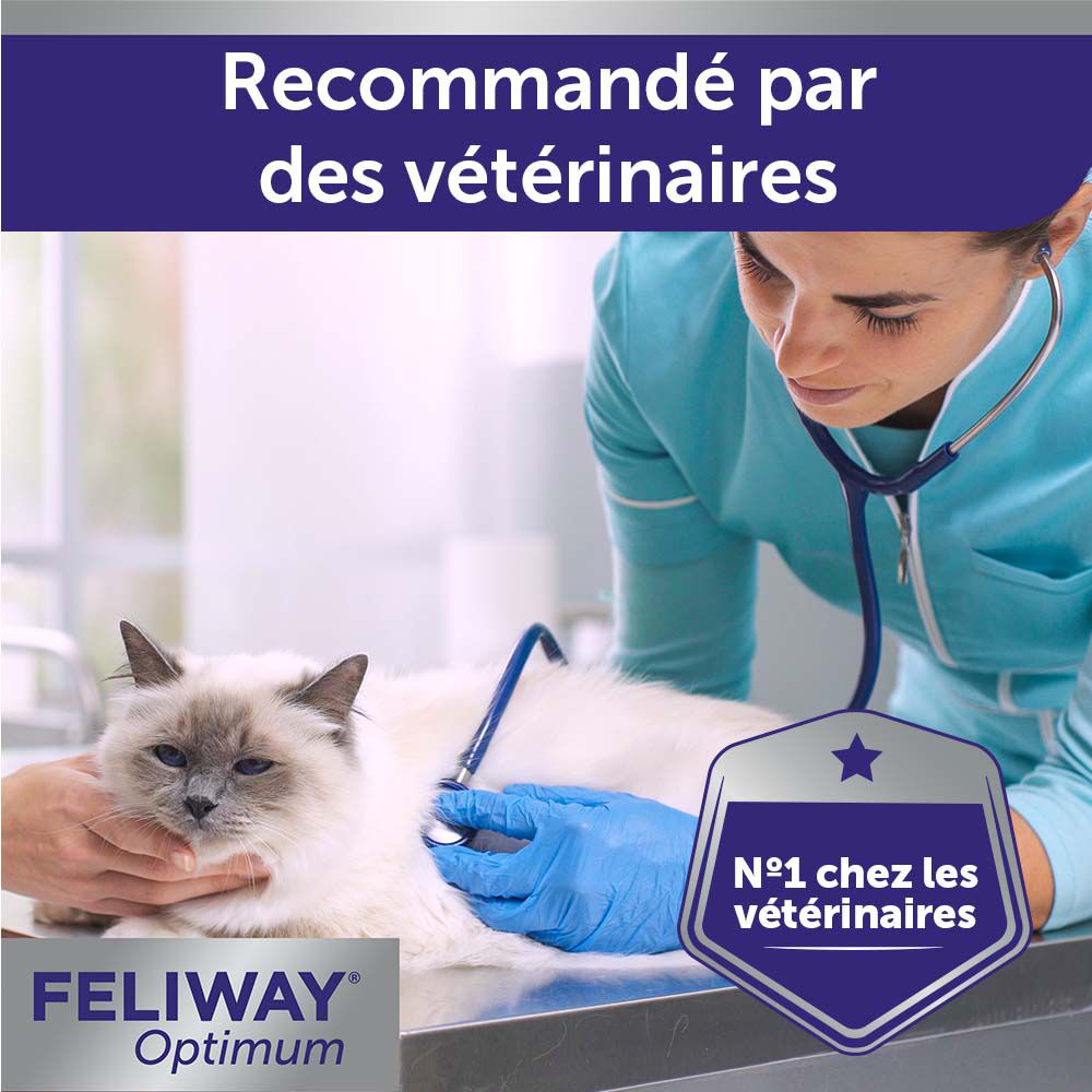 Vétérinaire examinant un chat. Logo : N°1 chez les vétérinaires. Texte : Recommandé par des vétérinaires.