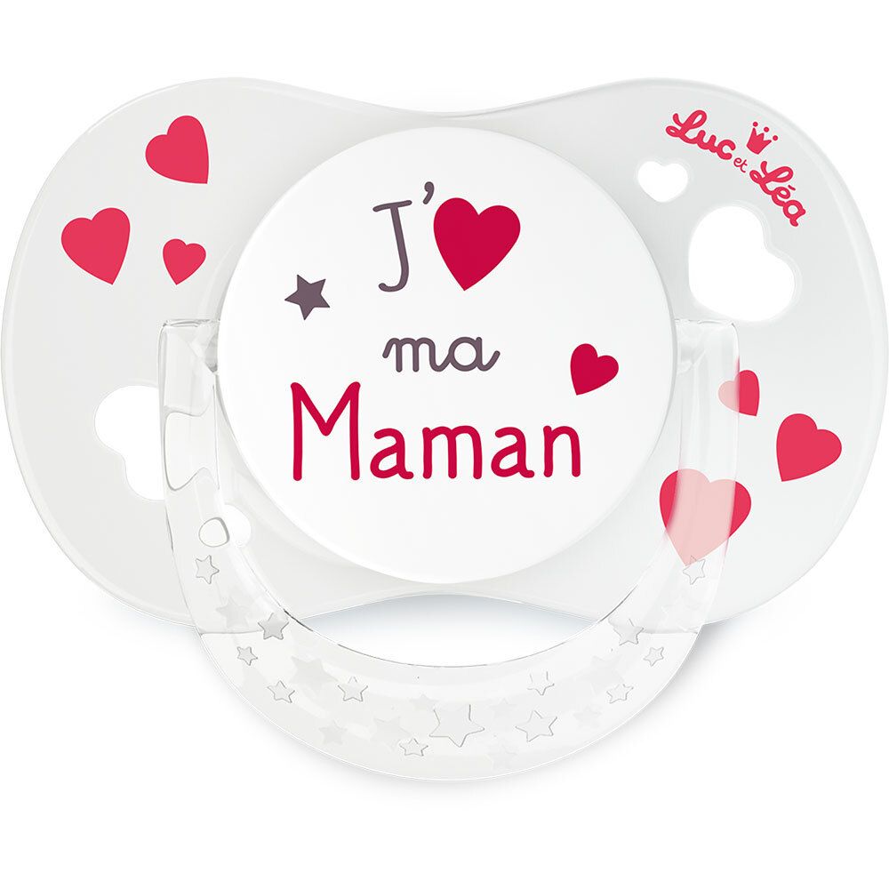 Luc et Léa 2 Sucettes anatomiques J'aime ma maman 0-6 mois avec anneau (Couleur non sélectionnable)