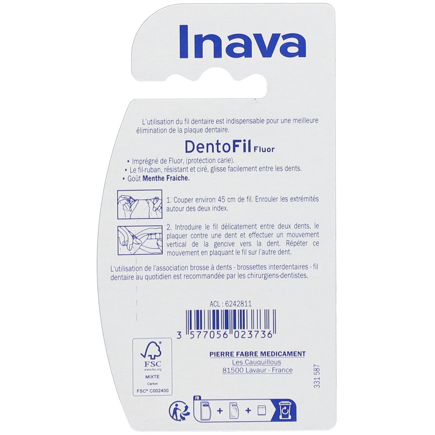 Inava DentoFil Fluor Fil dentaire ciré