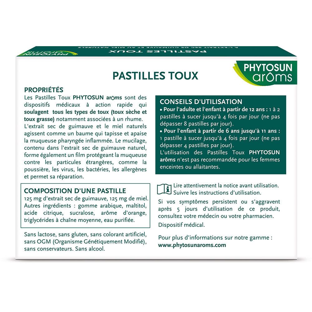 Pastilles toux sèche et grasse arôme orange Phytosun Arôms - maux