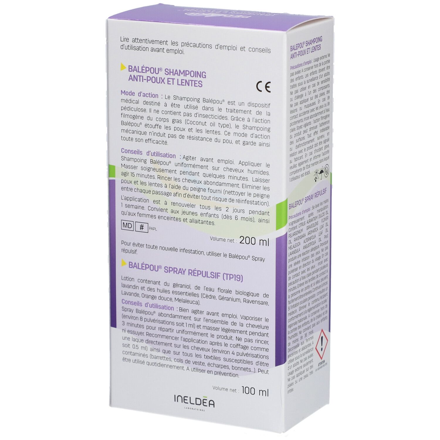 Emballage Pediakid Balépou. Vue arrière. Informations sur le produit, ingrédients et avertissements.