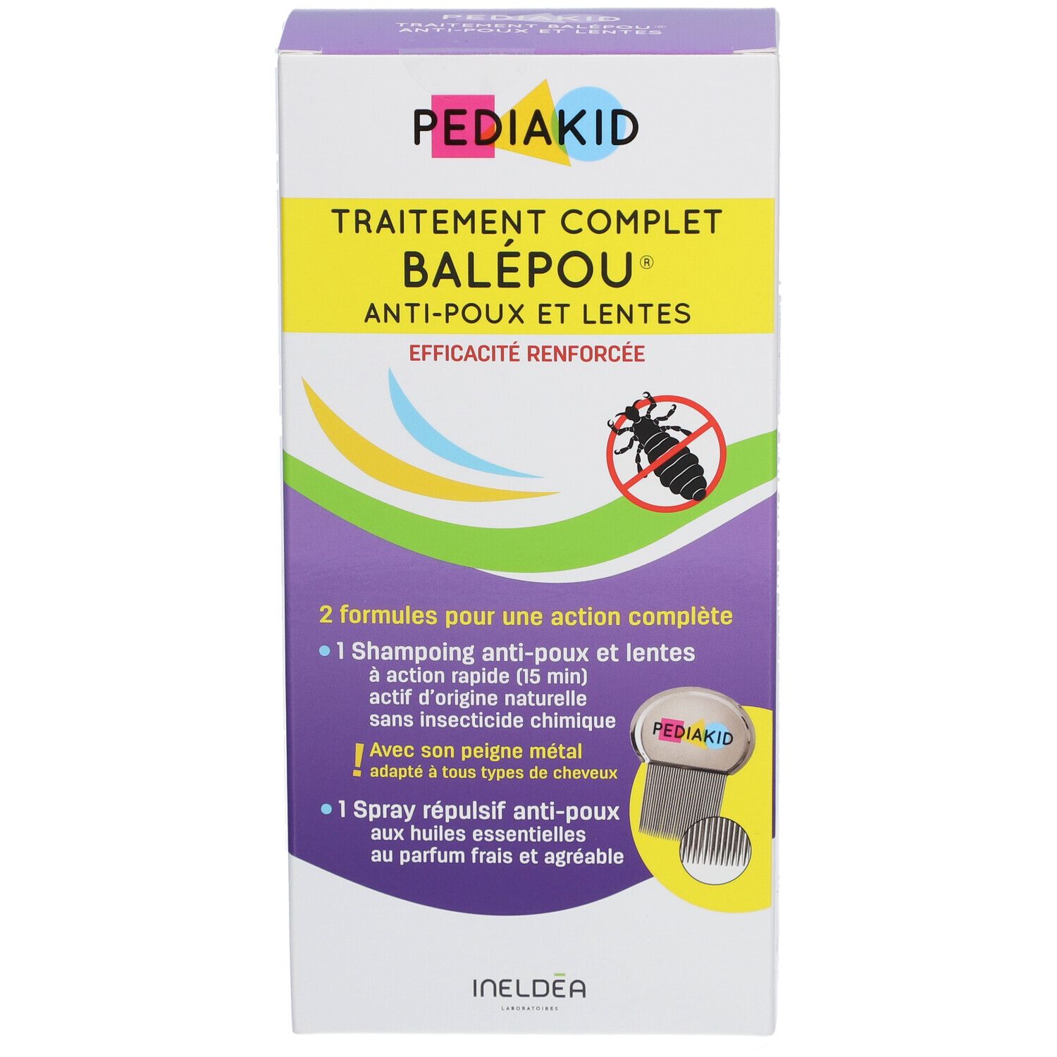 Emballage Pediakid Balépou. Vue de face. Nom du produit, logo et caractéristiques.
