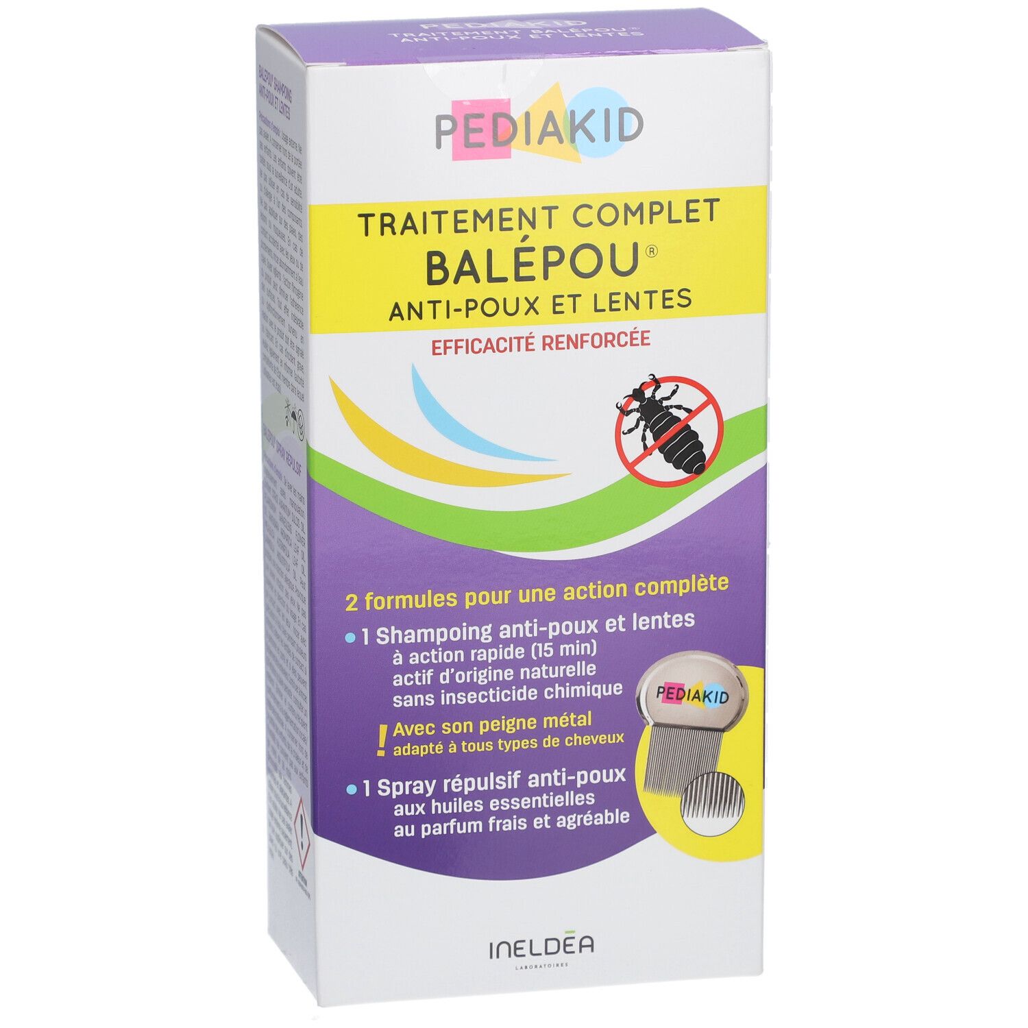 Emballage Pediakid Balépou. Vue de face. Nom du produit, logo et caractéristiques.