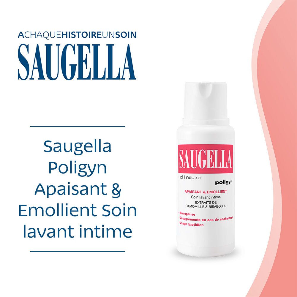 Saugella - Poligyn - Apaisant & Emollient Soin lavant intime - Femmes pendant et après la ménopause - Flacons Lot 2x250 ml