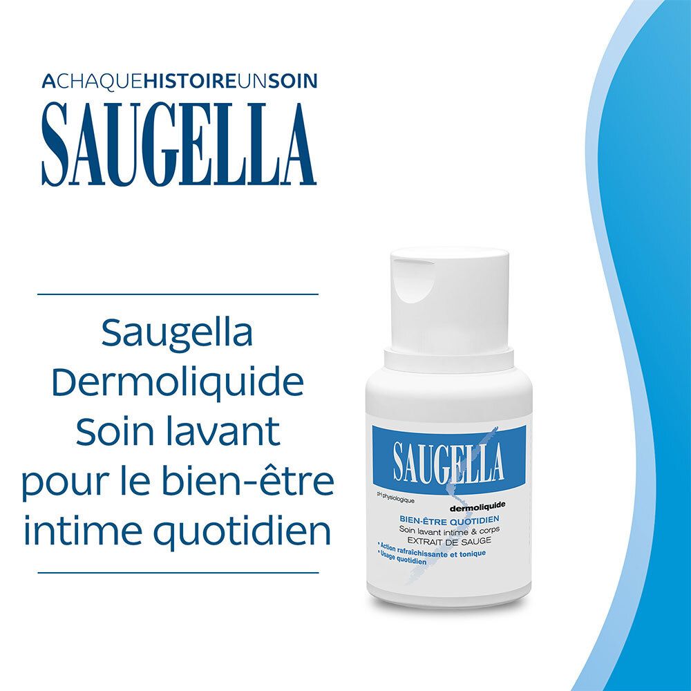 Saugella - Dermoliquide - Soin lavant pour l’hygiène intime quotidienne des femmes adultes - à base d’extrait de Sauge - Assure le bien-être intime quotidien - Flacon 100 ml