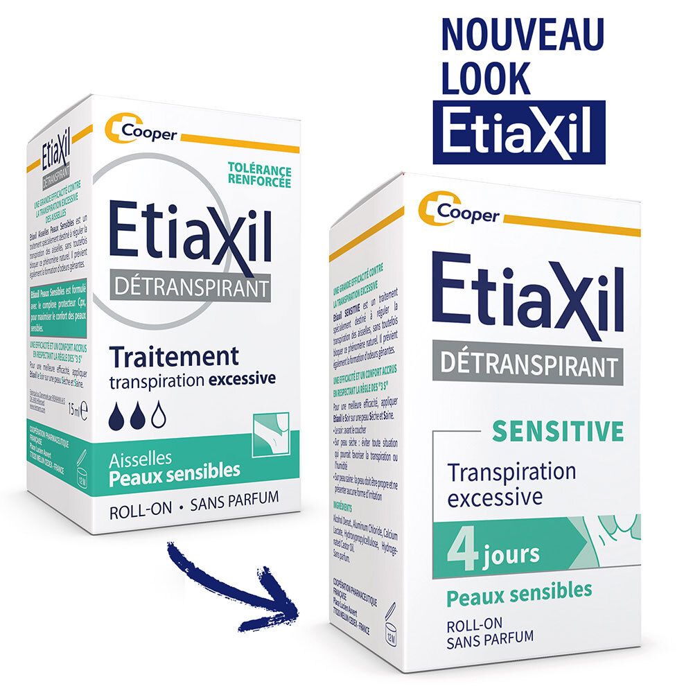 ETIAXIL - Déodorant Détranspirant - Traitement Transpiration Excessive - Aisselles - SENSITIVE - Peaux Sensibles - Lot de 2