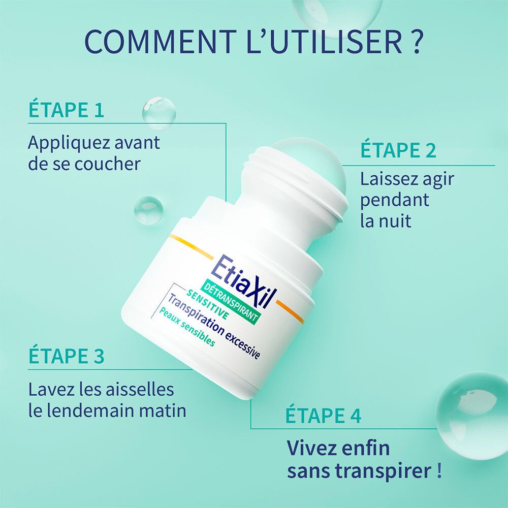 ETIAXIL - Déodorant Détranspirant - Traitement Transpiration Excessive - Aisselles - SENSITIVE - Peaux Sensibles - Lot de 2
