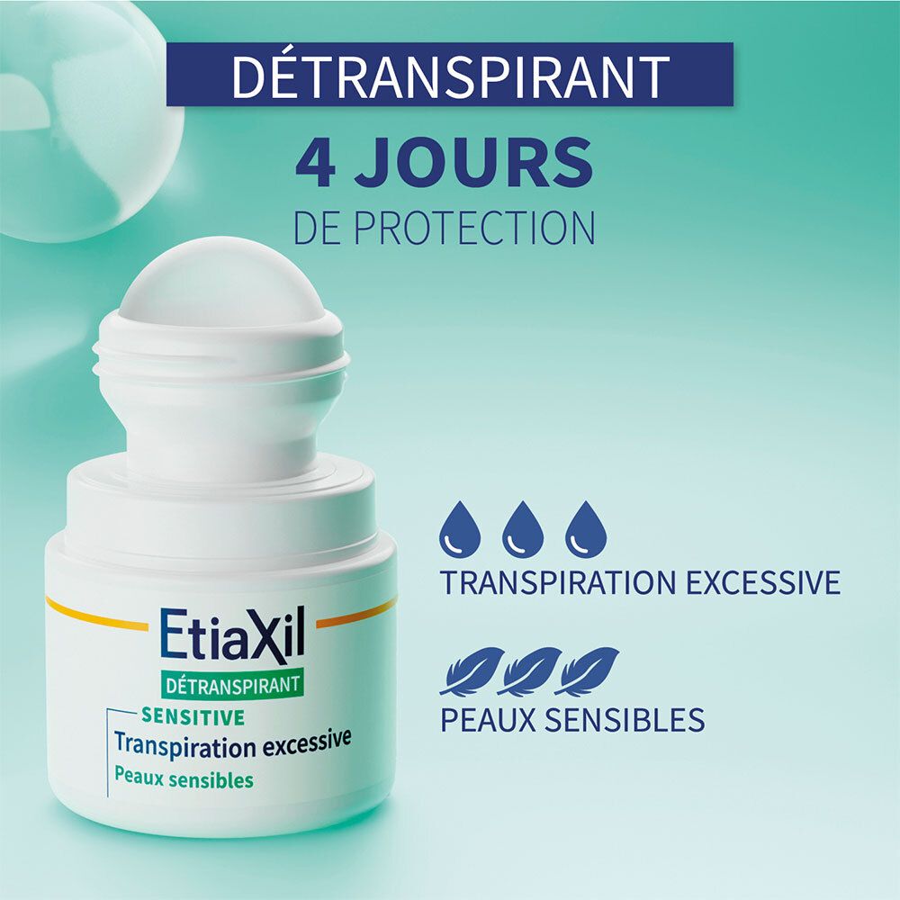 ETIAXIL - Déodorant Détranspirant - Traitement Transpiration Excessive - Aisselles - SENSITIVE - Peaux Sensibles - Lot de 2