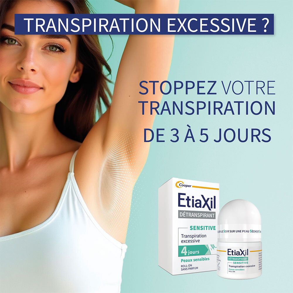 ETIAXIL - Déodorant Détranspirant - Traitement Transpiration Excessive - Aisselles - SENSITIVE - Peaux Sensibles - Lot de 2