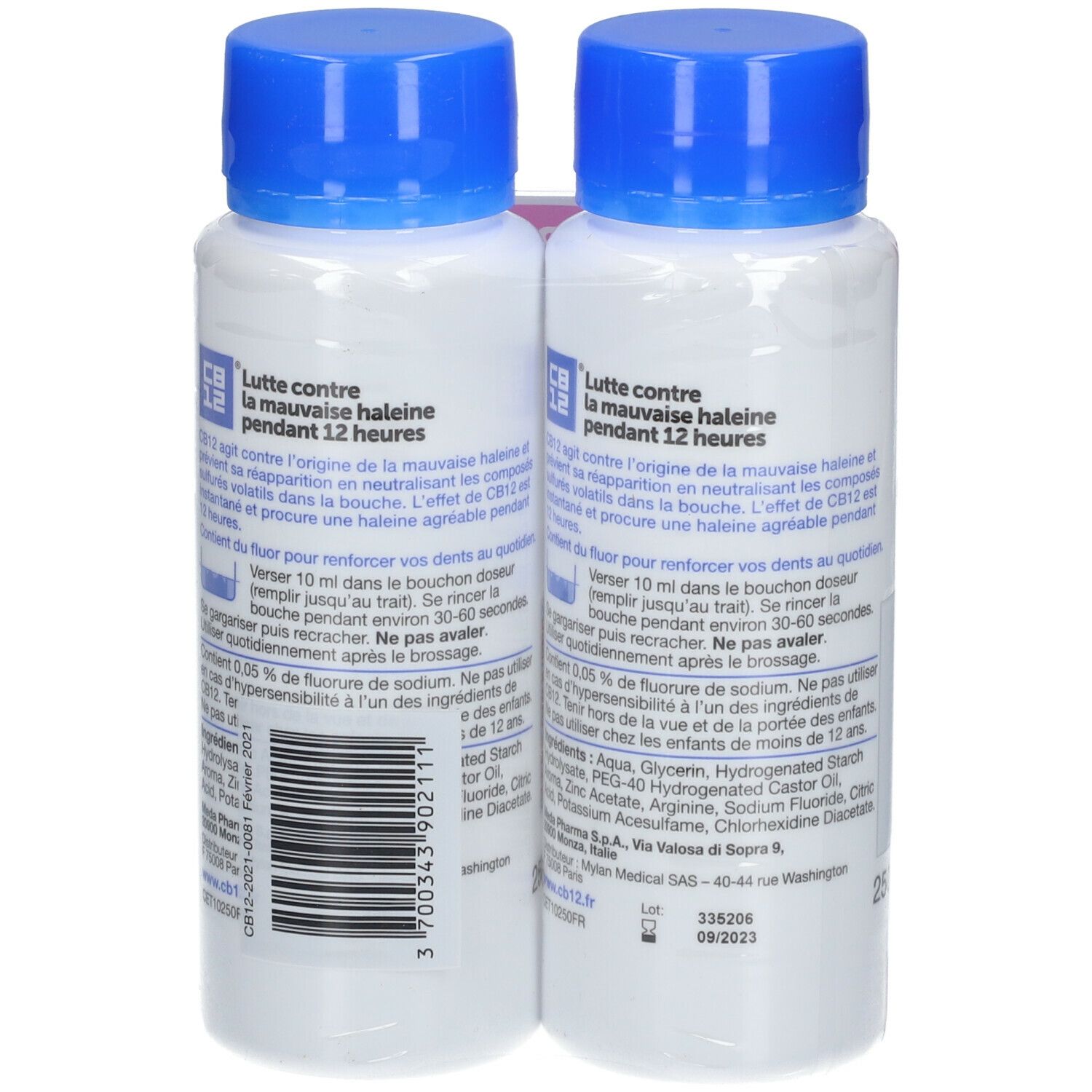 CB12 - Bain de bouche - Lutte contre la mauvaise haleine pendant 12 heures - Sans alcool - Arôme menthe - Lot de 2x250 ml