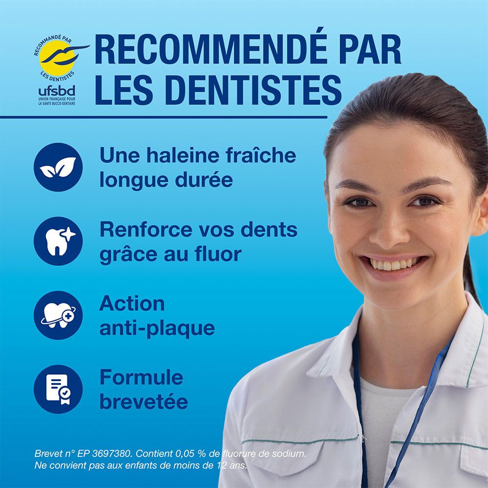 Recommandé par les dentistes : Haleine fraîche, renforce les dents, anti-plaque, formule brevetée.