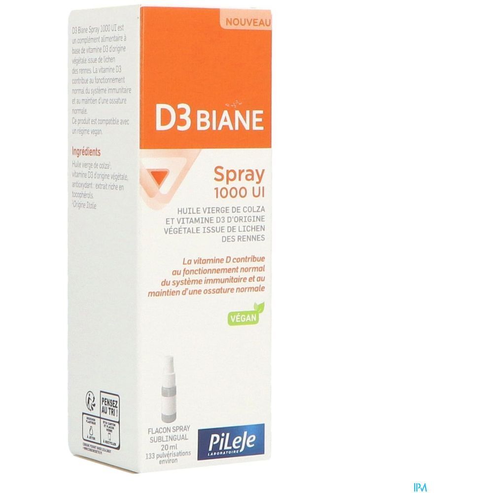 D3 Biane Spray 1000 UI, Spray, complément alimentaire à base d'huile vierge de colza et de