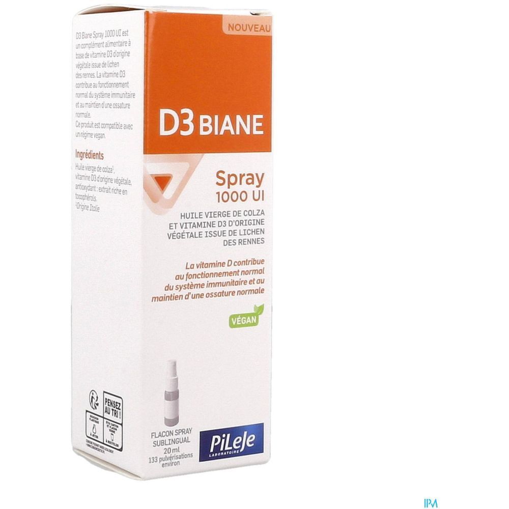 D3 Biane Spray 1000 UI, Spray, complément alimentaire à base d'huile vierge de colza et de