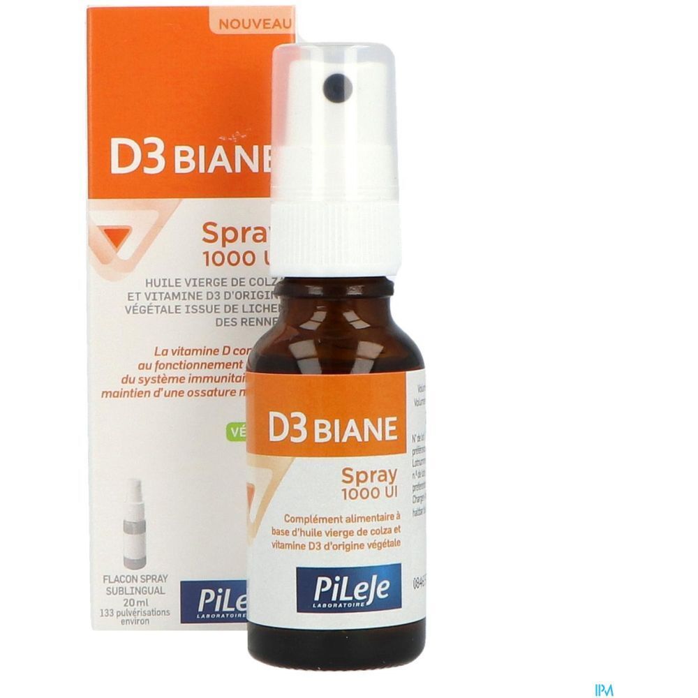 D3 Biane Spray 1000 UI, Spray, complément alimentaire à base d'huile vierge de colza et de