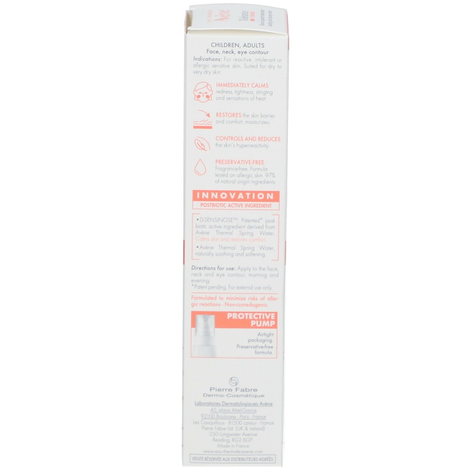 Emballage carton. Texte et illustrations. Accents orange. Logo Pierre Fabre.