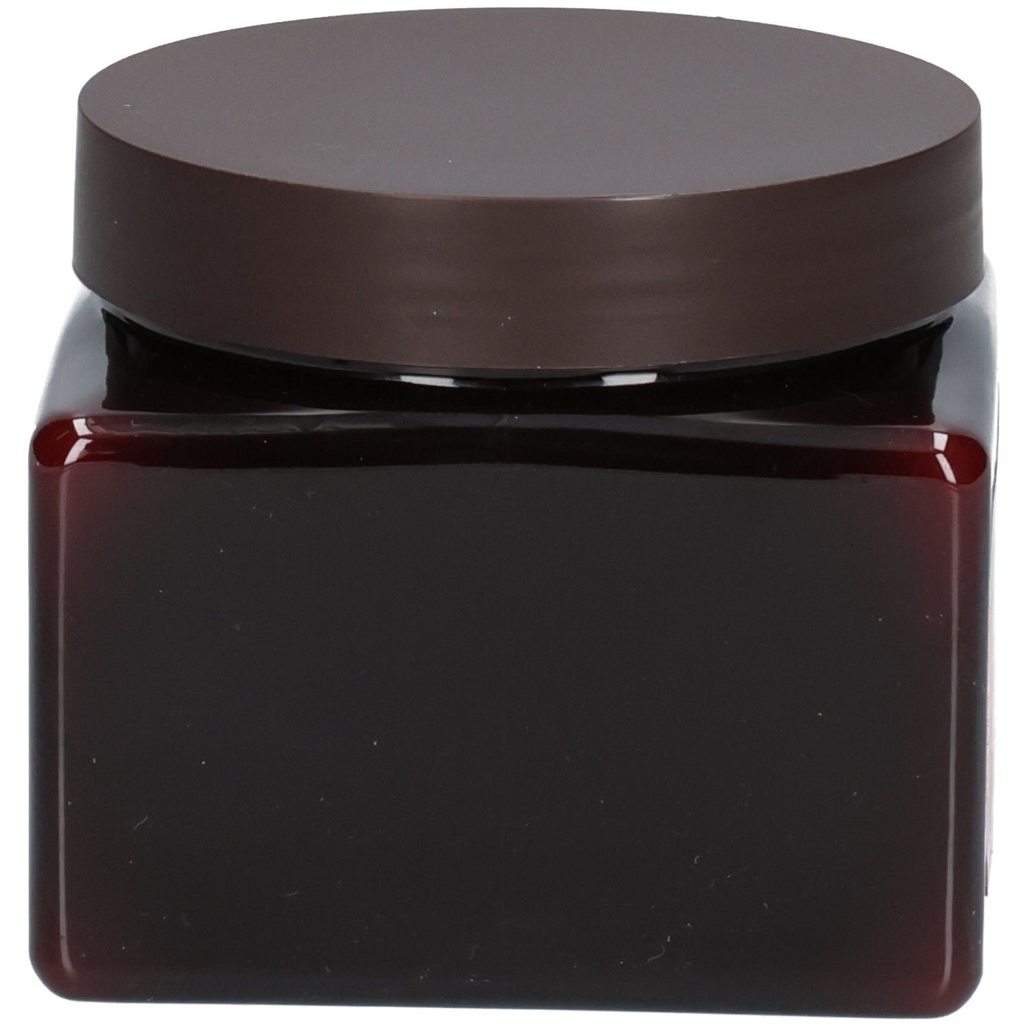 Arrière d'un pot brun de Masque capillaire à la kératine Arganicare. Contient des informations détaillées sur le produit et les ingrédients.