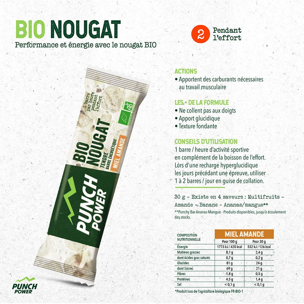 Punch Power Bionougat - Barre énergétique - Miel Amandes
