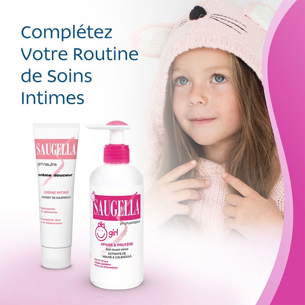 Saugella - Girl - Soin lavant intime féminin - à base d’extraits de Malva sylvestris et de Calendula officinalis - à partir de 3 ans - Flacon Pompe 200 ml