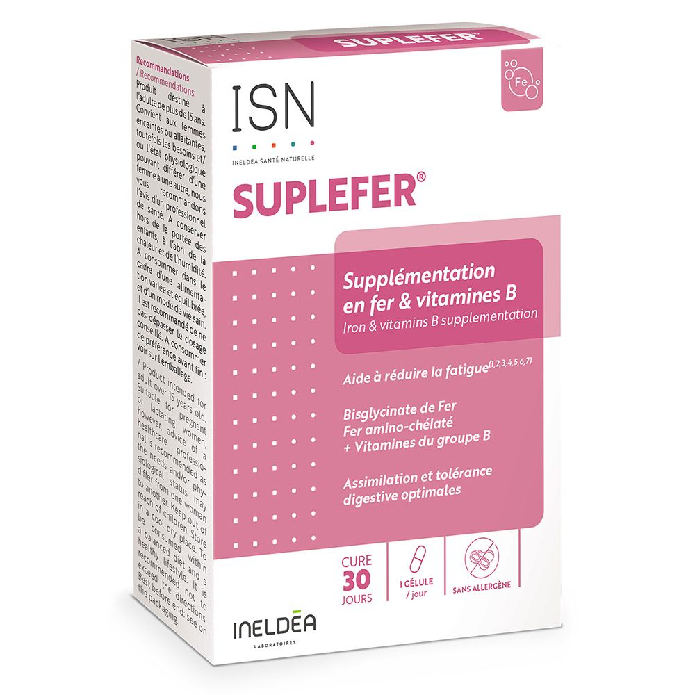 SUPLEFER - Gélule, complément alimentaire à base de fer et vitamines B.  - bt 30