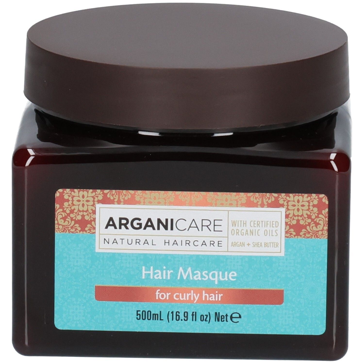 Masque capillaire Arganicare pour cheveux bouclés, 500ml, huiles bio certifiées.