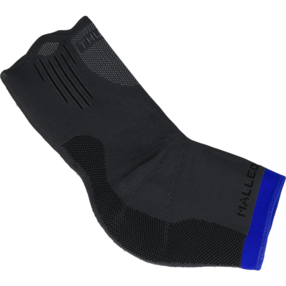 Chevillère noire avec détails bleus. Marques THUASNE et MalleoAction visibles.