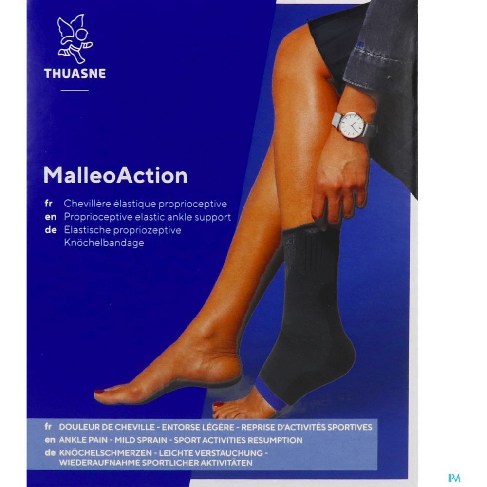 Emballage avec chevillière. Nom MalleoAction et marque THUASNE visibles.