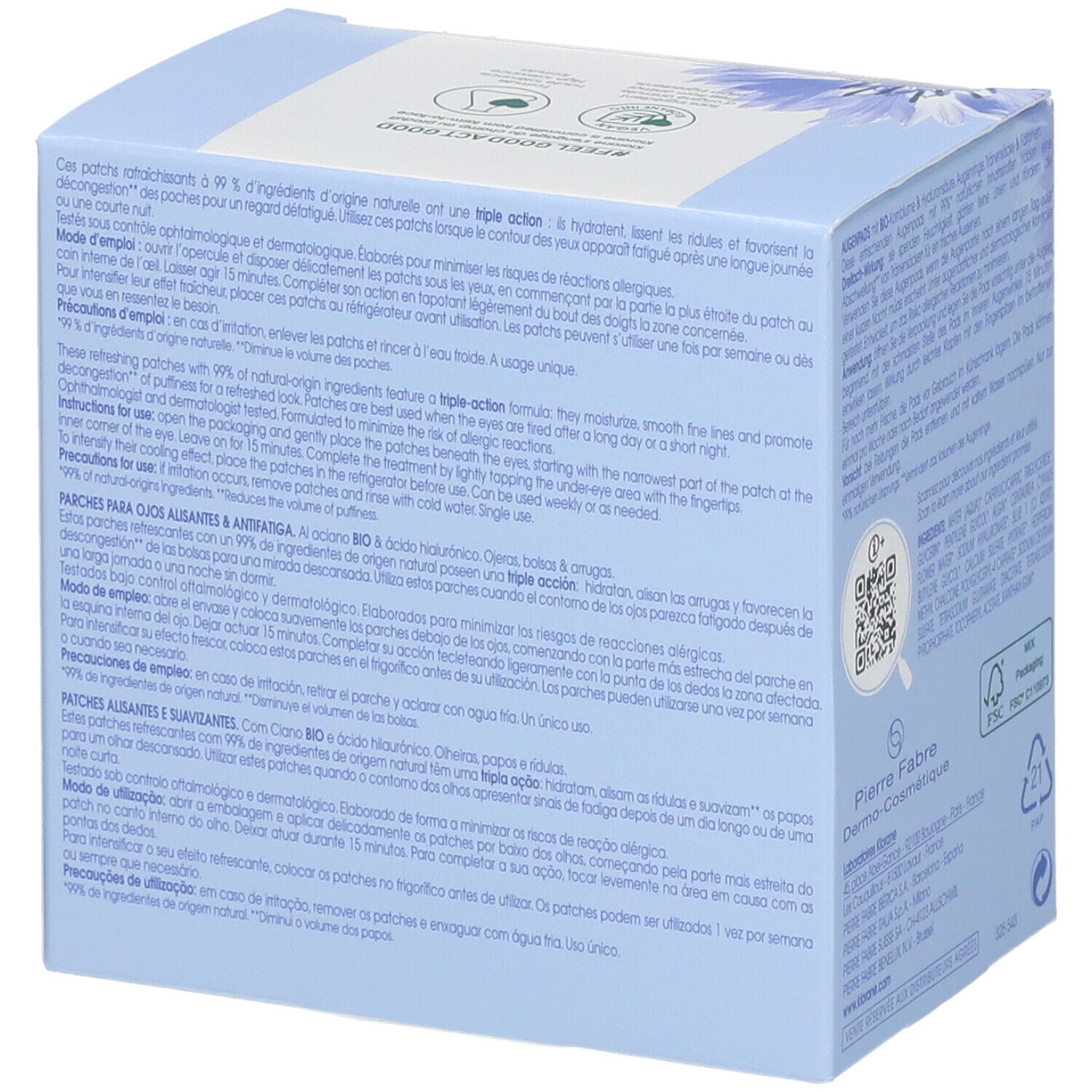 Dos de l'emballage avec texte et instructions d'utilisation.
