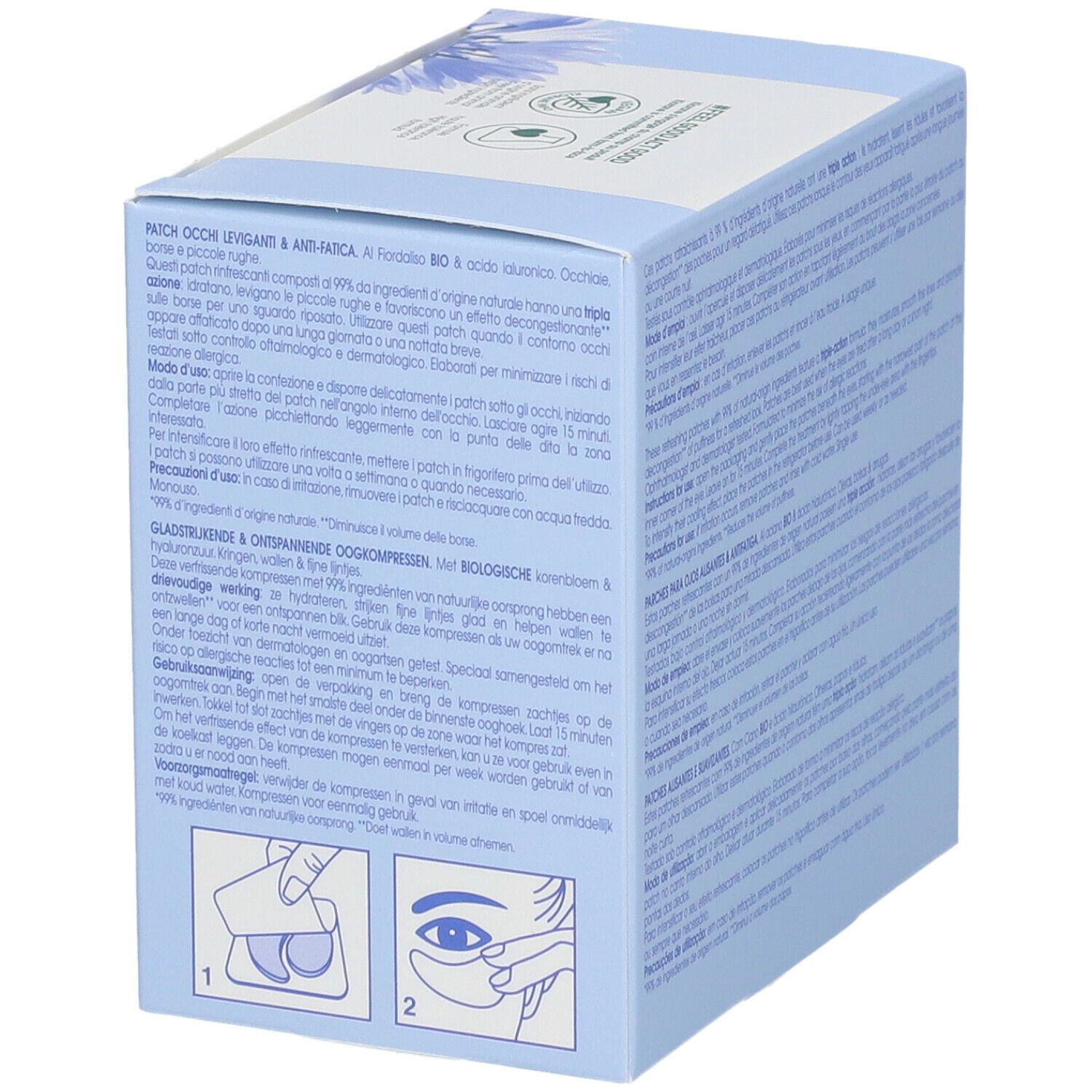 Dos de l'emballage avec texte et instructions d'utilisation.