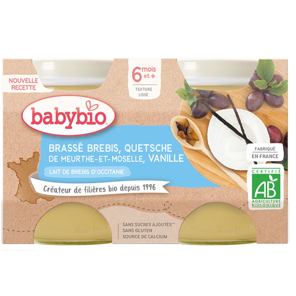 Babybio Brassé Brebis Mirabelle Vanille, 6 mois+, 2x130g.