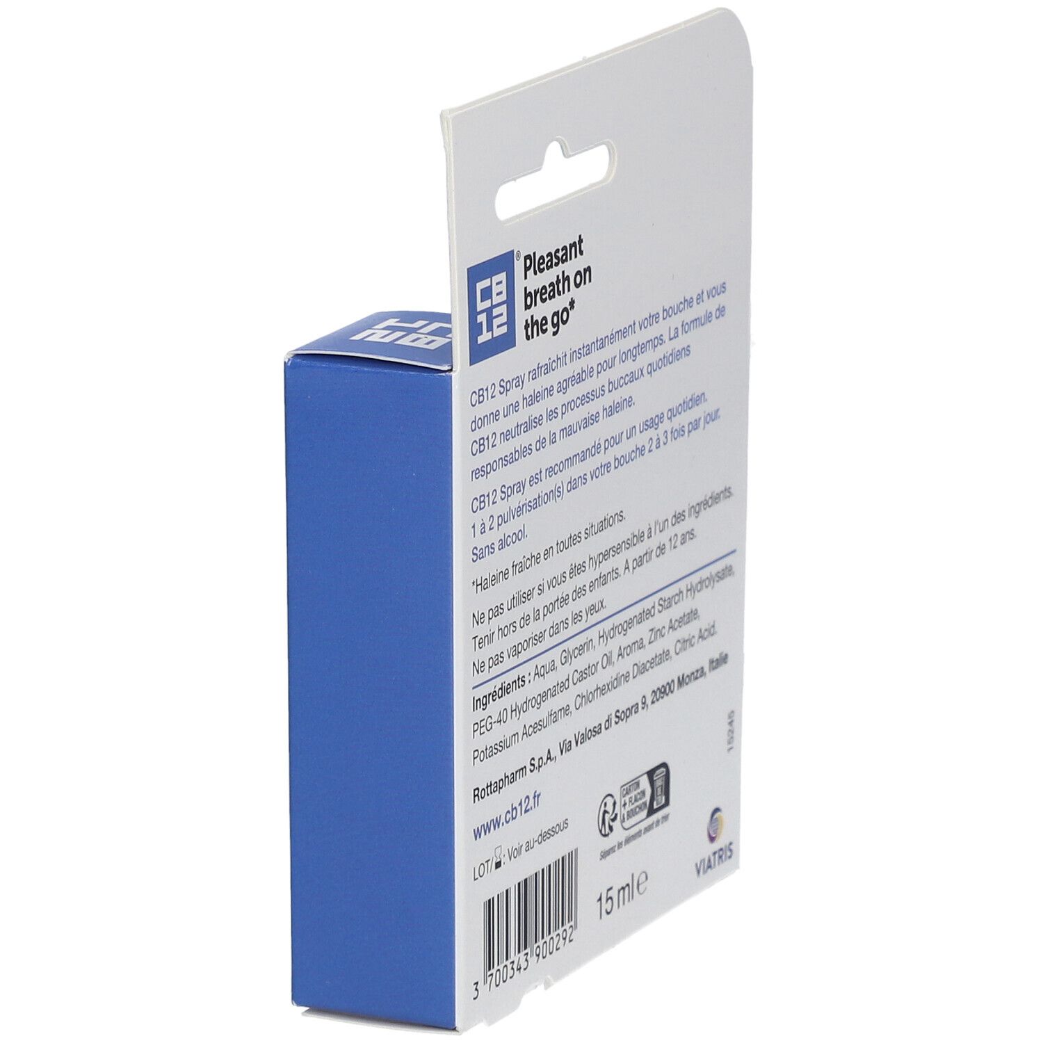 CB12 - Spray Buccal - Haleine Fraîche en toutes situations - Usage quotidien, sans alcool - Arôme menthe - Spray 15ml