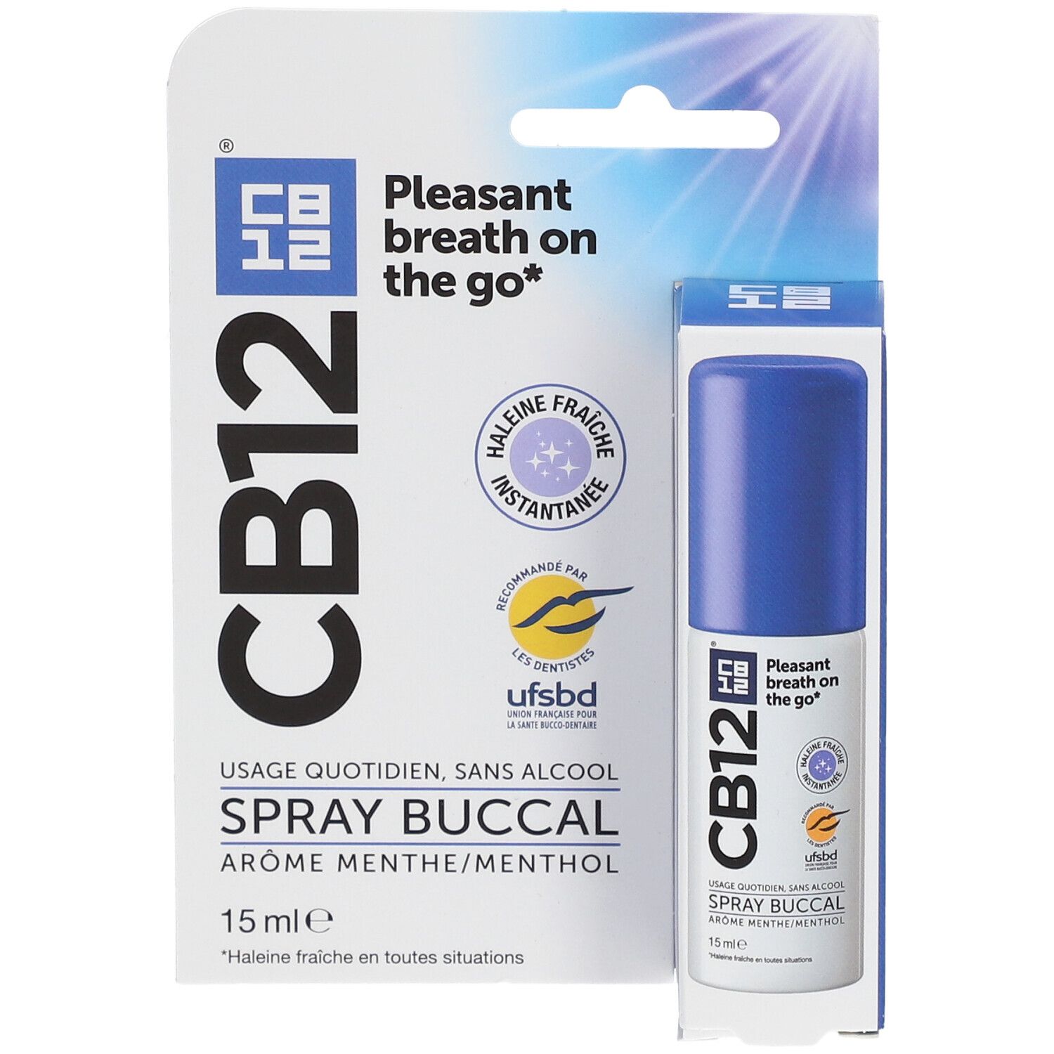 CB12 - Spray Buccal - Haleine Fraîche en toutes situations - Usage quotidien, sans alcool - Arôme menthe - Spray 15ml