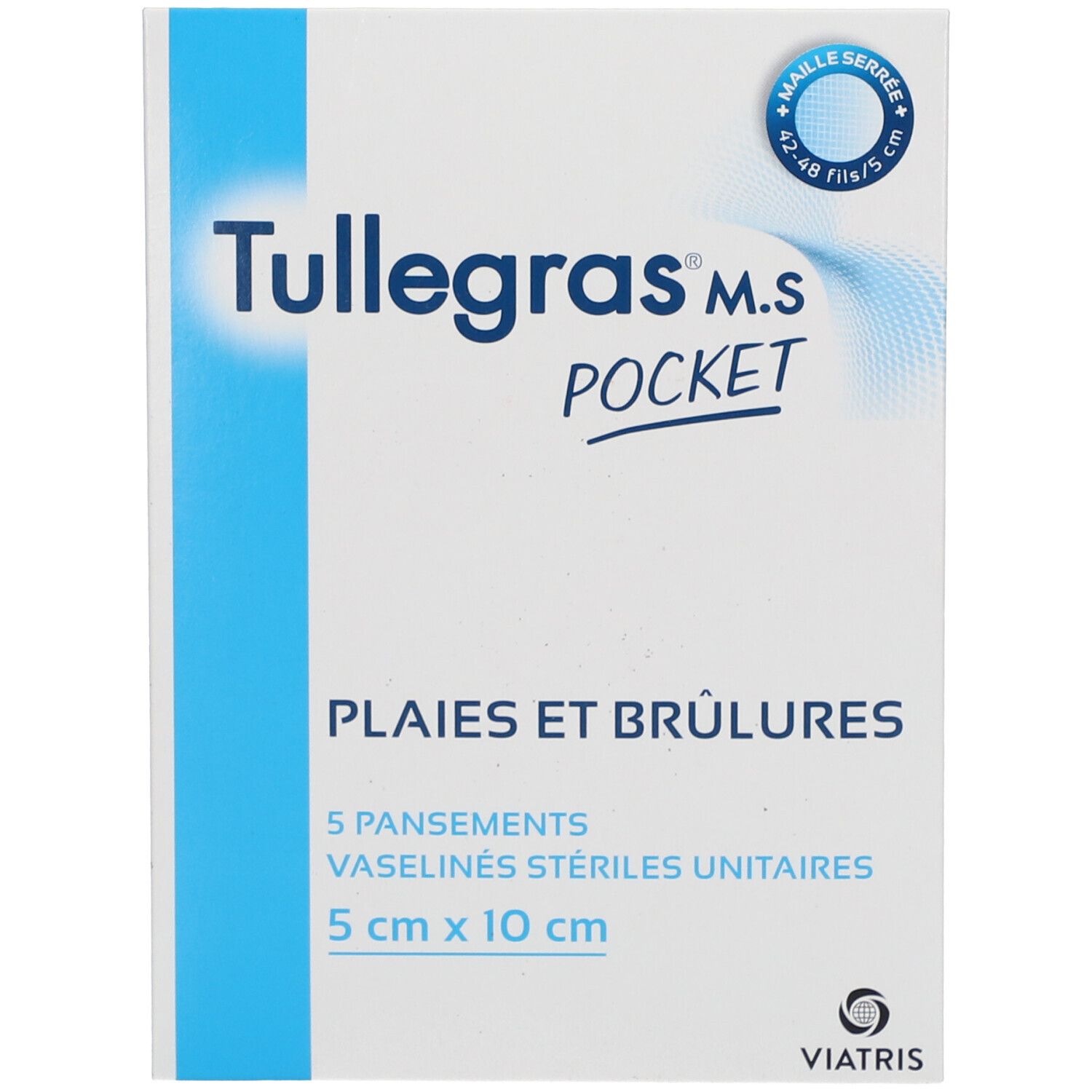 T​ulle Gras MS Pocket, Pansement gras protecteur, vaseliné, stérile 5 cm x 10 cm
