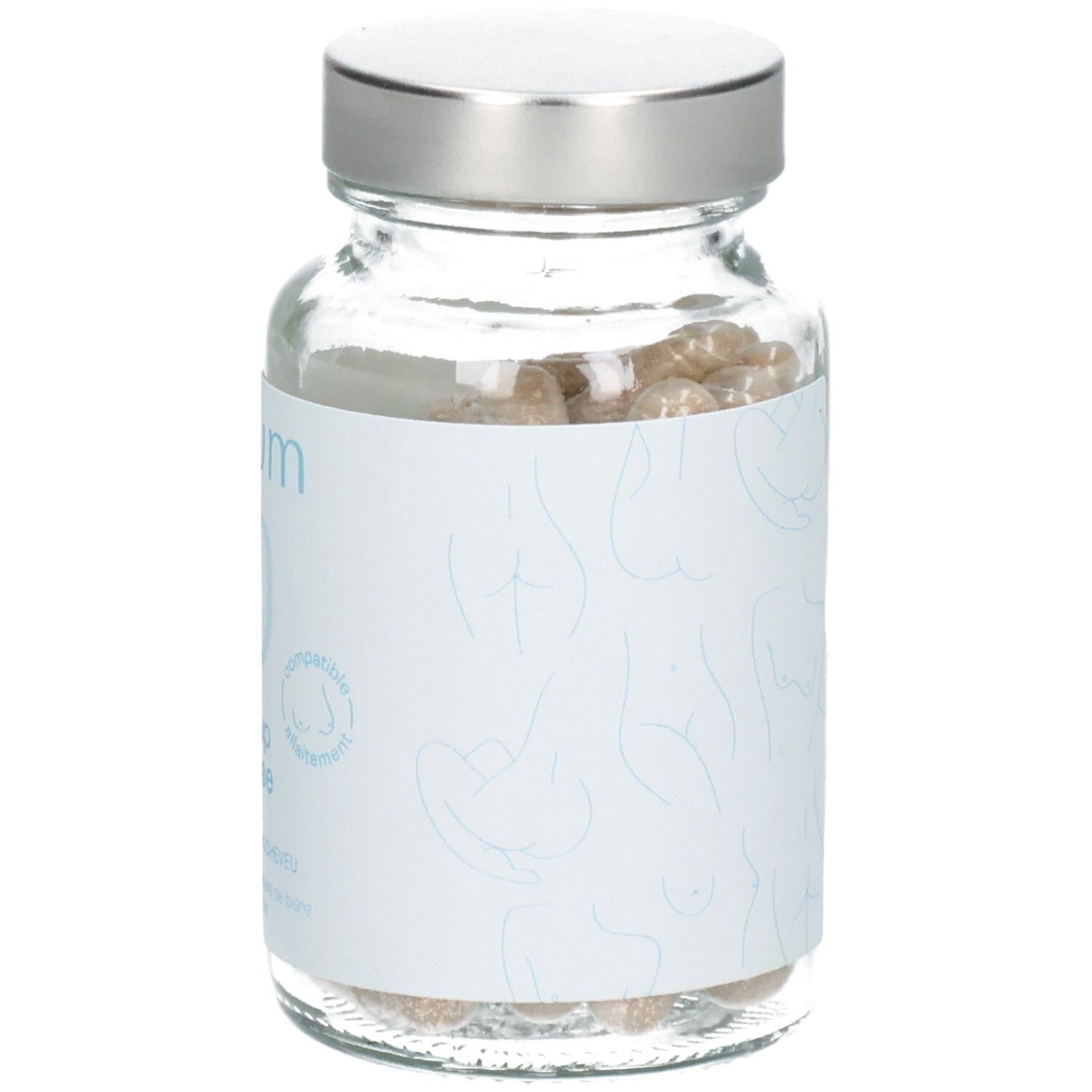 Gélules Omum Mon Coup de Pousse en flacon de verre, vue latérale.