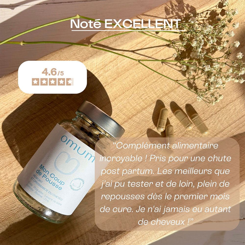 Avis client Omum Mon Coup de Pousse : "Complément alimentaire incroyable".