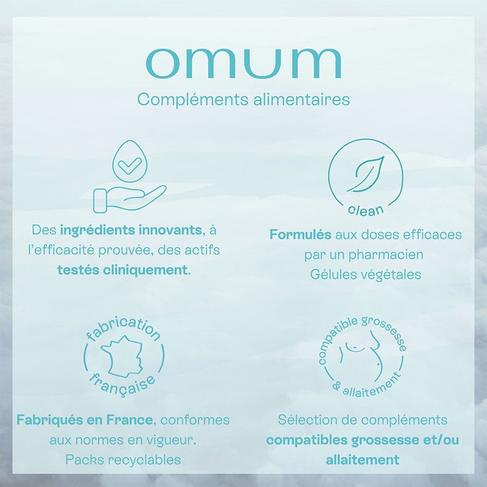 Omum Mon Coup de Pousse : Ingrédients innovants, fabrication française, compatible grossesse et allaitement.