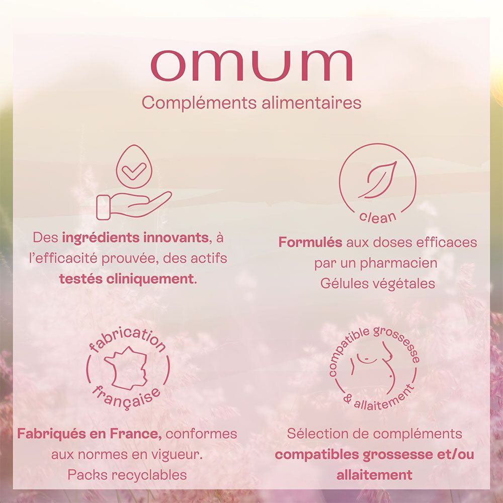 Omum La Surdouée : Ingrédients innovants, testés cliniquement. Fabrication française, emballage recyclable.