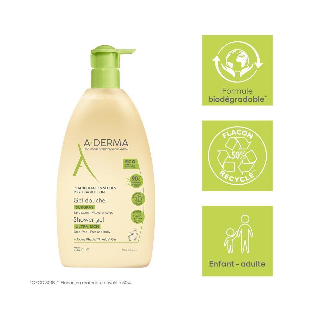 A-DERMA LES INDISPENSABLES Gel douche surgras