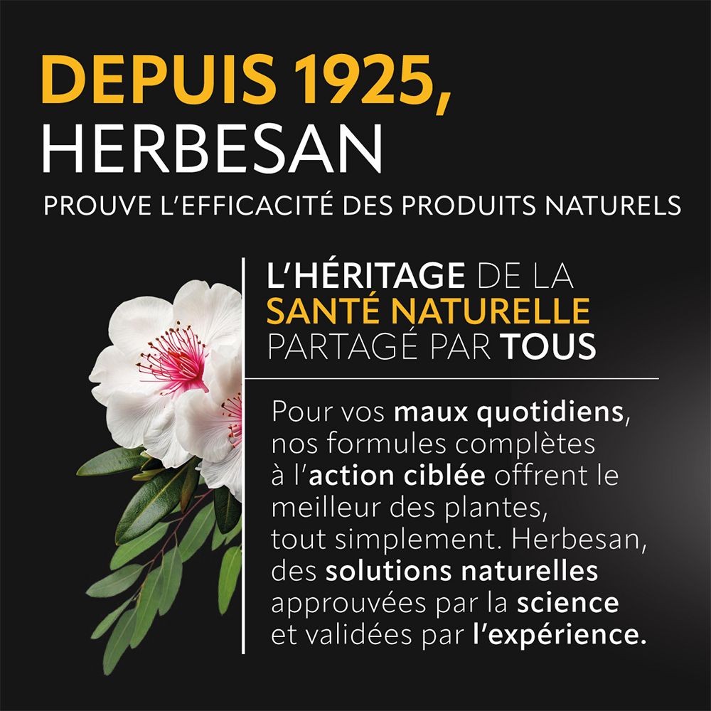 Texte : Depuis 1925, HERBESAN. Produits naturels. Héritage de la santé. Validé scientifiquement.