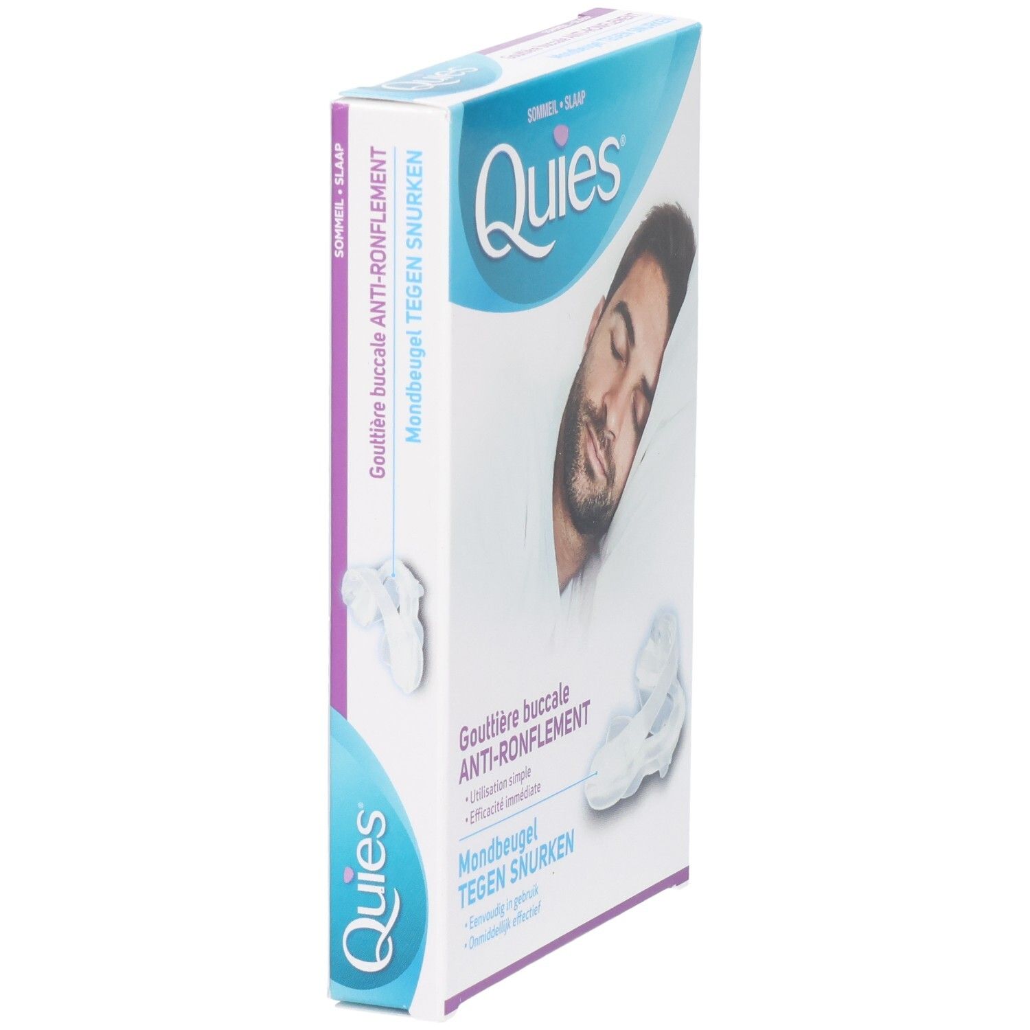 Quies Gouttière anti-ronflement, vue latérale de l'emballage.