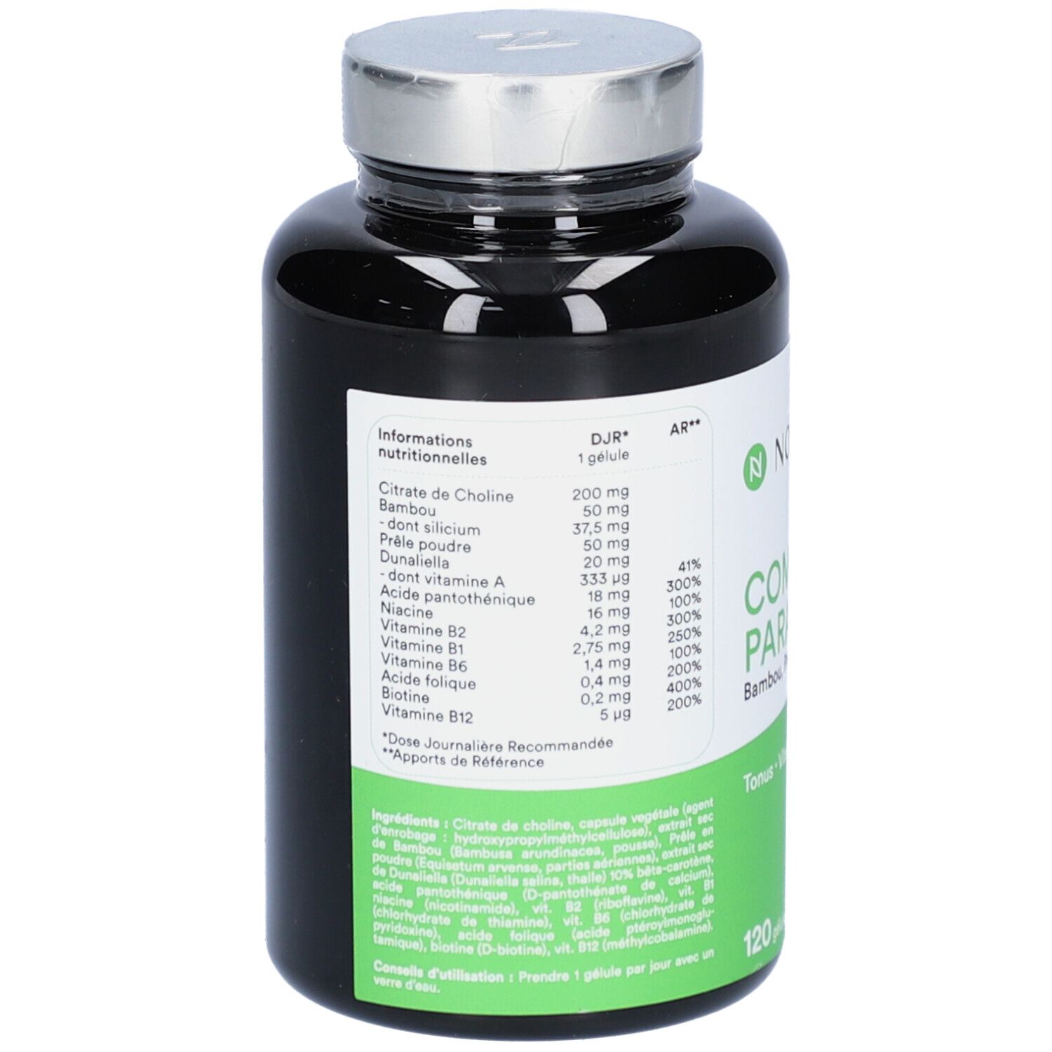 Dos du flacon noir NOVOMA COMPLEXE PARACELSE. Contient informations nutritionnelles et ingrédients.