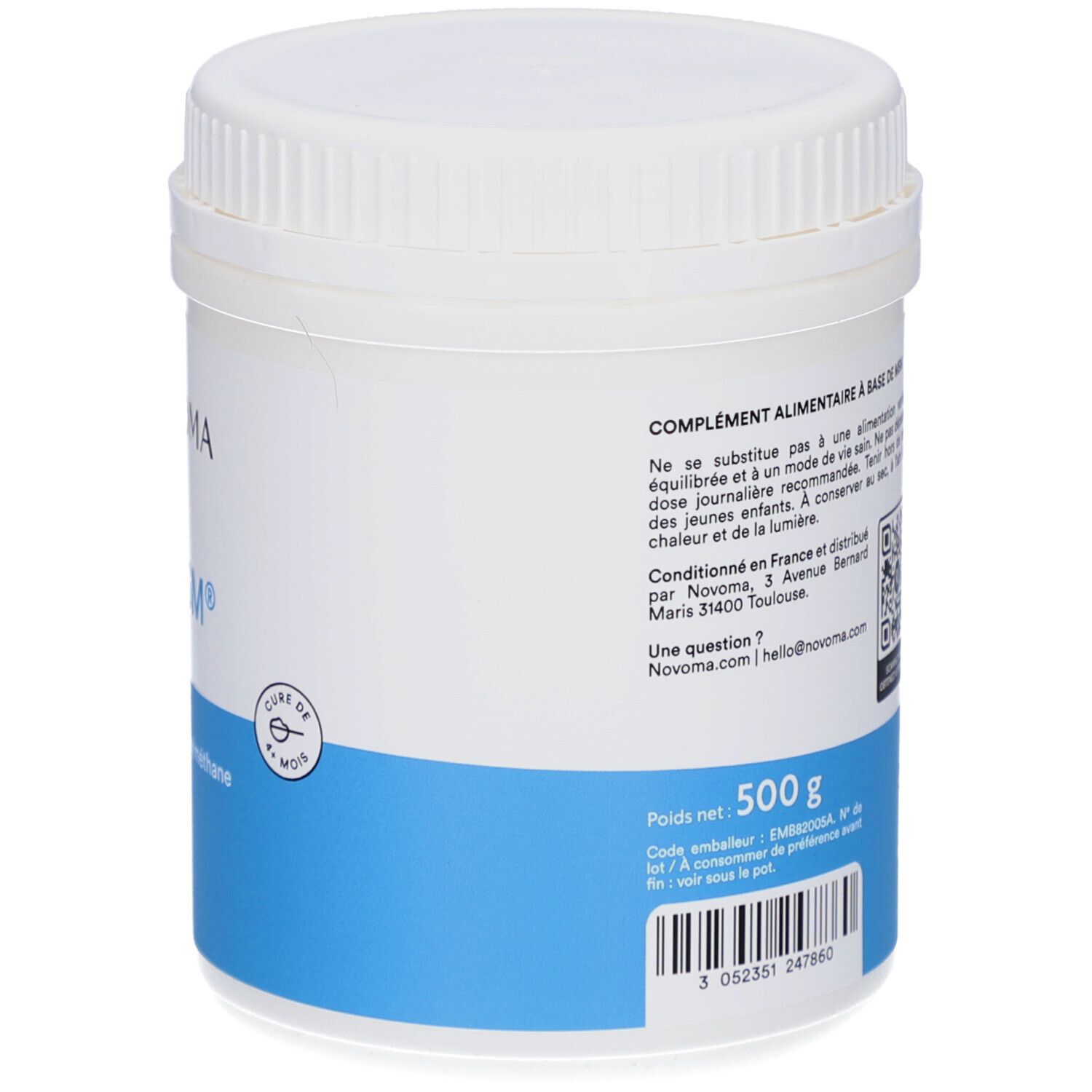 Dos de pot blanc. Complément alimentaire à base de MSM. 500 g. Cure de 6 mois. Garanti sans OGM.