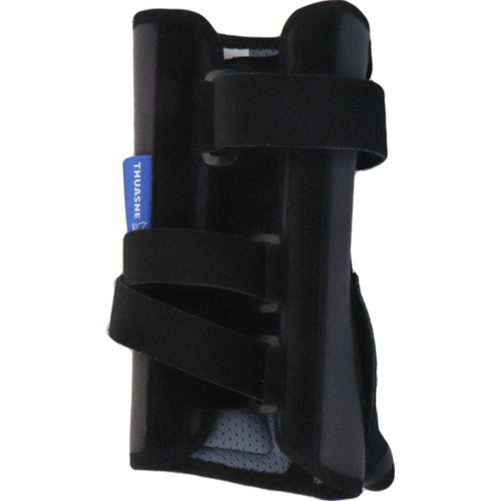 Attelle de poignet-pouce noire. Fermetures velcro. Doublure intérieure. Marque THUASNE.
