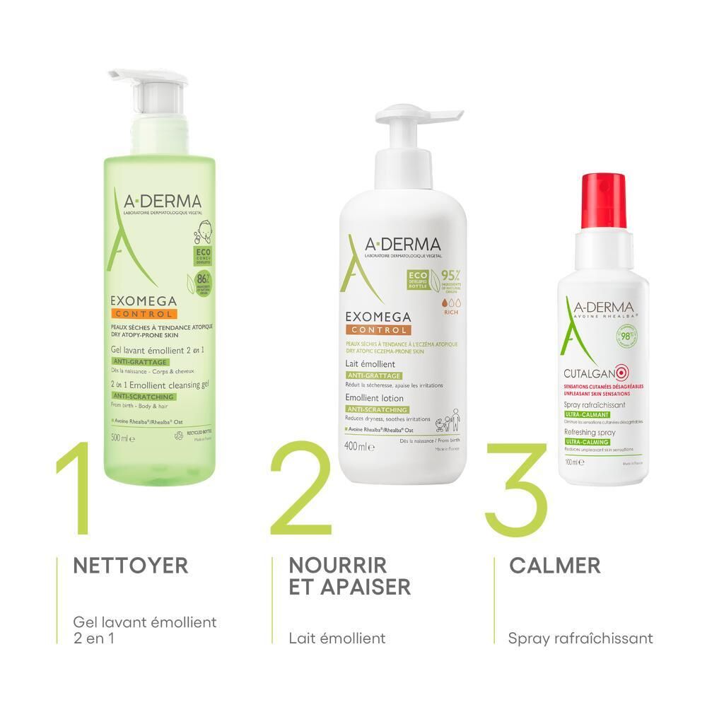 A-DERMA EXOMEGA CONTROL Gel lavant émollient 2 en 1 anti-grattage