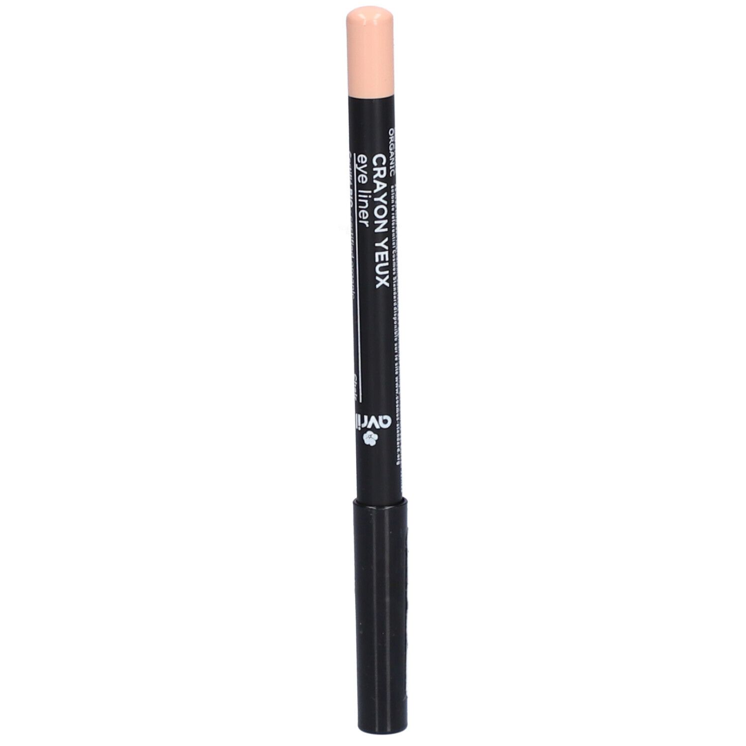 Crayon yeux noir avec pointe beige. Inscription: Crayon Yeux Eye Liner, Avril. Certifié bio.