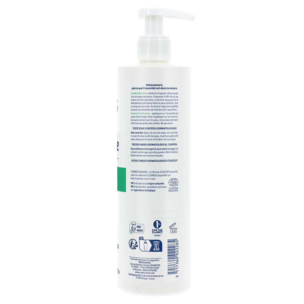 Natessance Gel d’Aloe Vera Bio Hydratant et Apaisant Visage Corps Cheveux