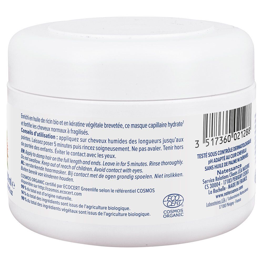 Natessance Masque Capillaire Fortifiant Ricin Bio et Kératine Végétale