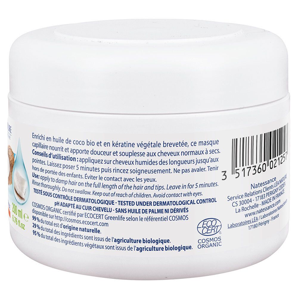 Natessance Masque Cheveux Douceur Coco Bio et Kératine Végétale