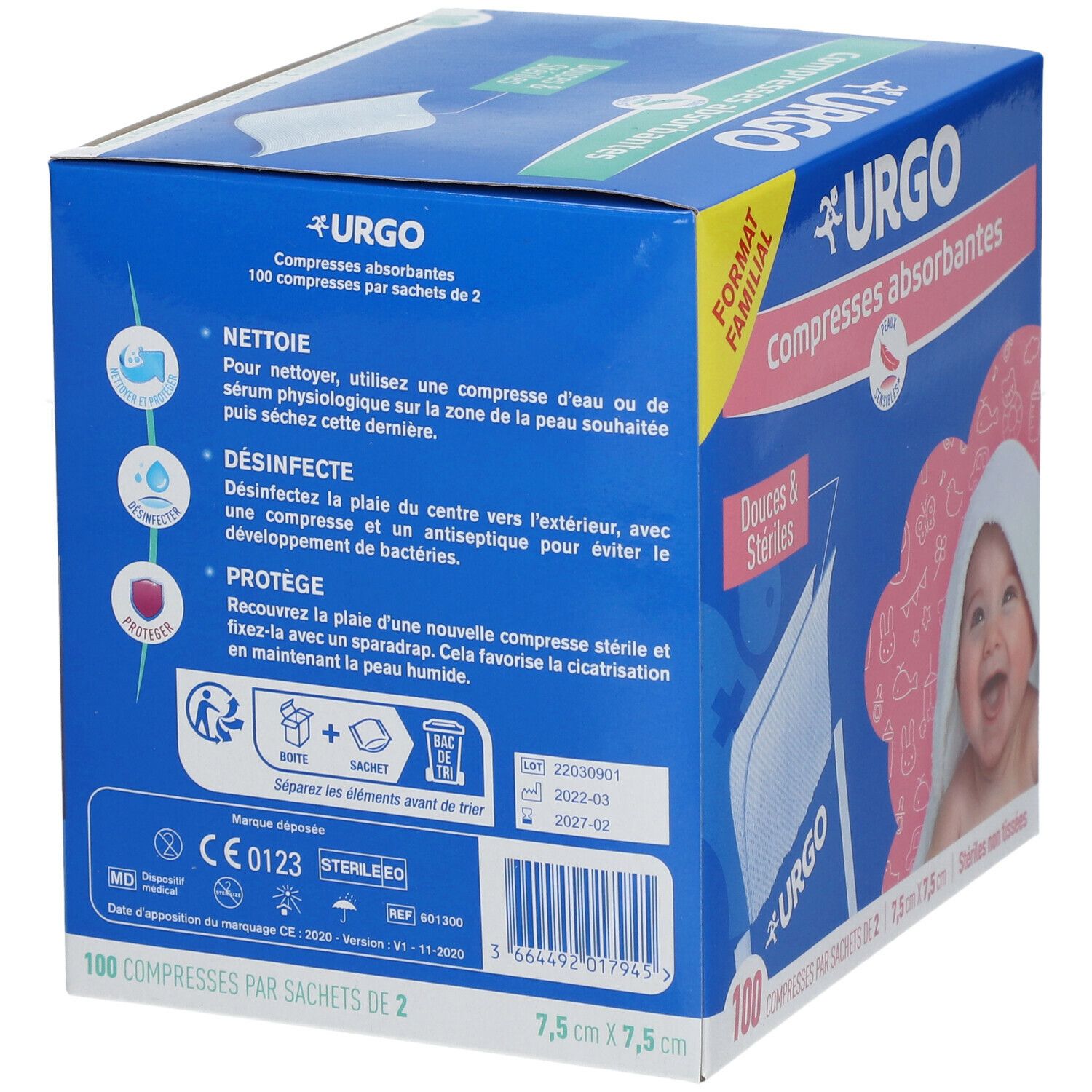 URGO Compresses Absorbantes Douces & Stériles NT 7,5 x 7,5 cm